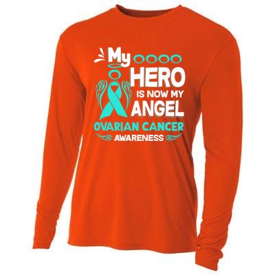 My Hero Is Now My Angel Ovarian Cancer Awareness Gift Funny Gift Cooling Performance Long Sleeve Crew