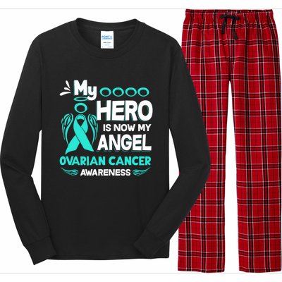 My Hero Is Now My Angel Ovarian Cancer Awareness Gift Funny Gift Long Sleeve Pajama Set