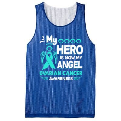 My Hero Is Now My Angel Ovarian Cancer Awareness Gift Funny Gift Mesh Reversible Basketball Jersey Tank