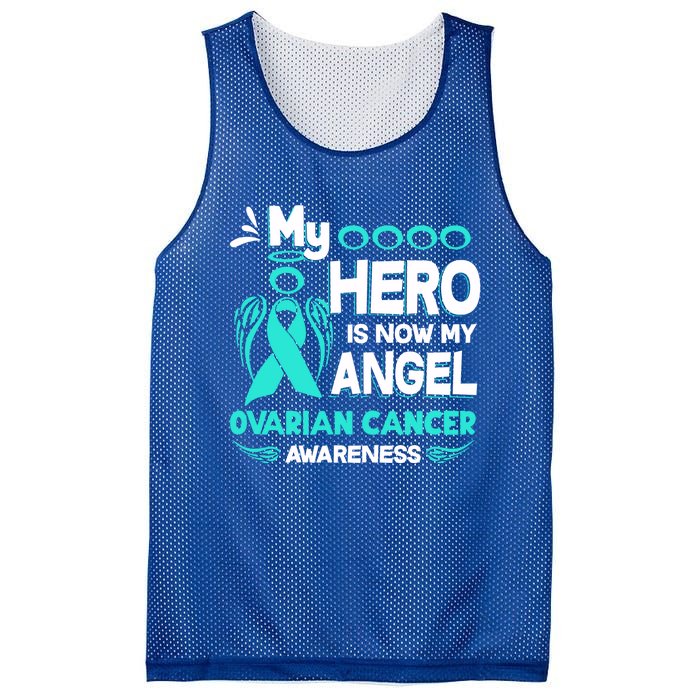 My Hero Is Now My Angel Ovarian Cancer Awareness Gift Funny Gift Mesh Reversible Basketball Jersey Tank