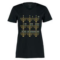 Menorah Hanukkah Jewish Christmas Holiday Season Women's Momentum V-Neck T-Shirt