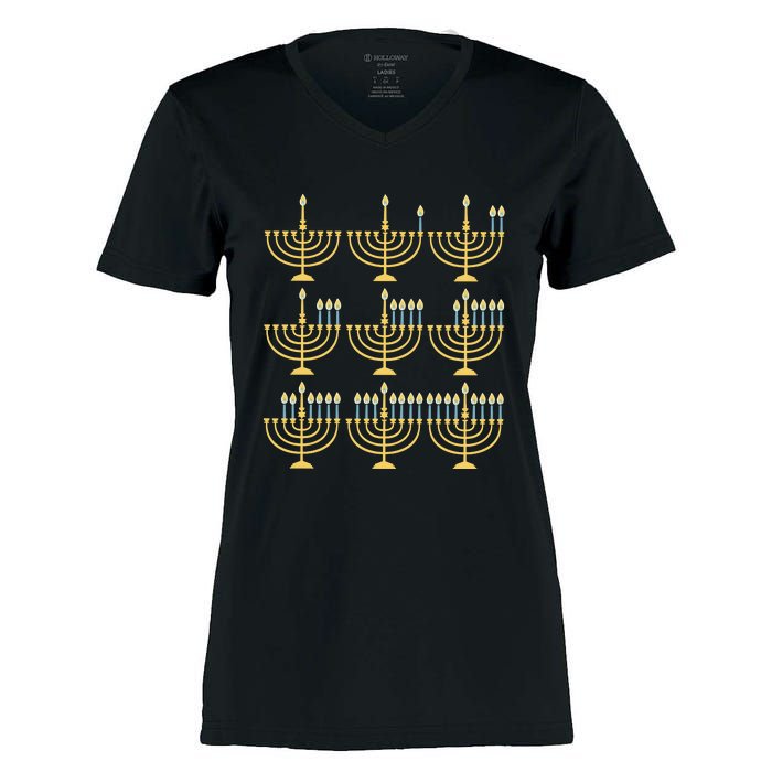 Menorah Hanukkah Jewish Christmas Holiday Season Women's Momentum V-Neck T-Shirt