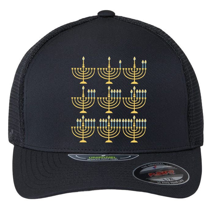 Menorah Hanukkah Jewish Christmas Holiday Season Flexfit Unipanel Trucker Cap