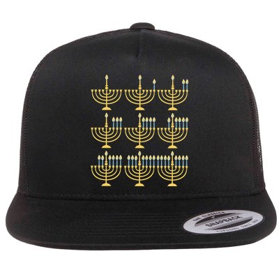 Menorah Hanukkah Jewish Christmas Holiday Season Flat Bill Trucker Hat