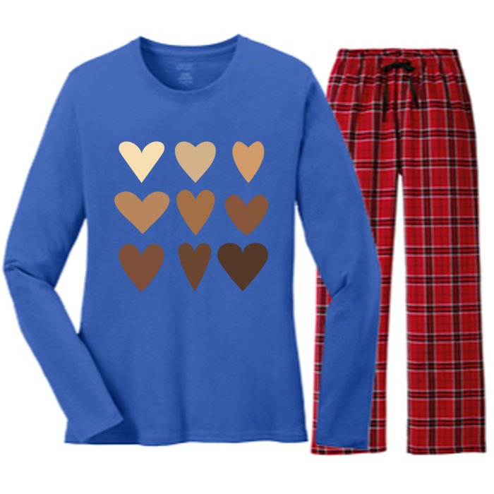 Melanin Hearts Junenth Black History Month Melanin Gift Women's Long Sleeve Flannel Pajama Set 