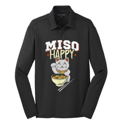 Miso Happy Japanese Food & Cat Lover Pun Silk Touch Performance Long Sleeve Polo