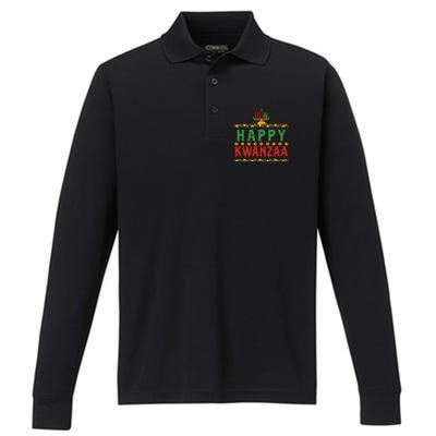 Merry Happy Kwanzaa Christmas African American Holiday Performance Long Sleeve Polo