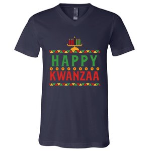 Merry Happy Kwanzaa Christmas African American Holiday V-Neck T-Shirt