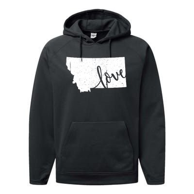 Montana Home Love Vintage State Map Outline Performance Fleece Hoodie