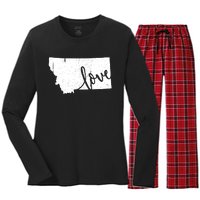 Montana Home Love Vintage State Map Outline Women's Long Sleeve Flannel Pajama Set 