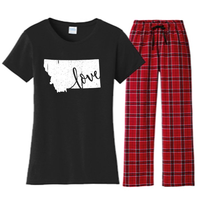 Montana Home Love Vintage State Map Outline Women's Flannel Pajama Set