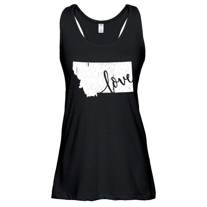 Montana Home Love Vintage State Map Outline Ladies Essential Flowy Tank