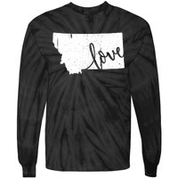 Montana Home Love Vintage State Map Outline Tie-Dye Long Sleeve Shirt