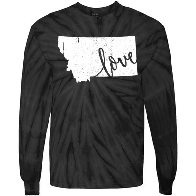 Montana Home Love Vintage State Map Outline Tie-Dye Long Sleeve Shirt