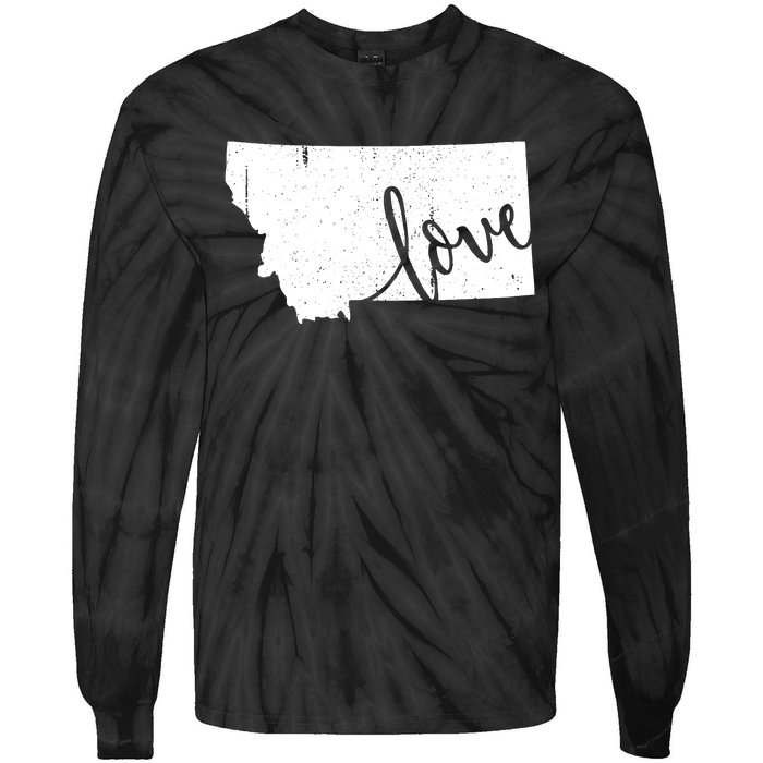 Montana Home Love Vintage State Map Outline Tie-Dye Long Sleeve Shirt