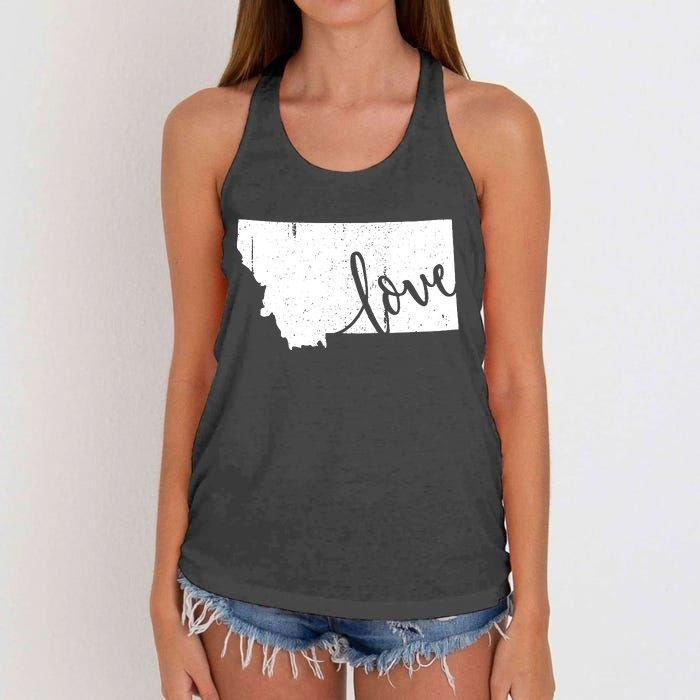 Montana Home Love Vintage State Map Outline Women's Knotted Racerback Tank