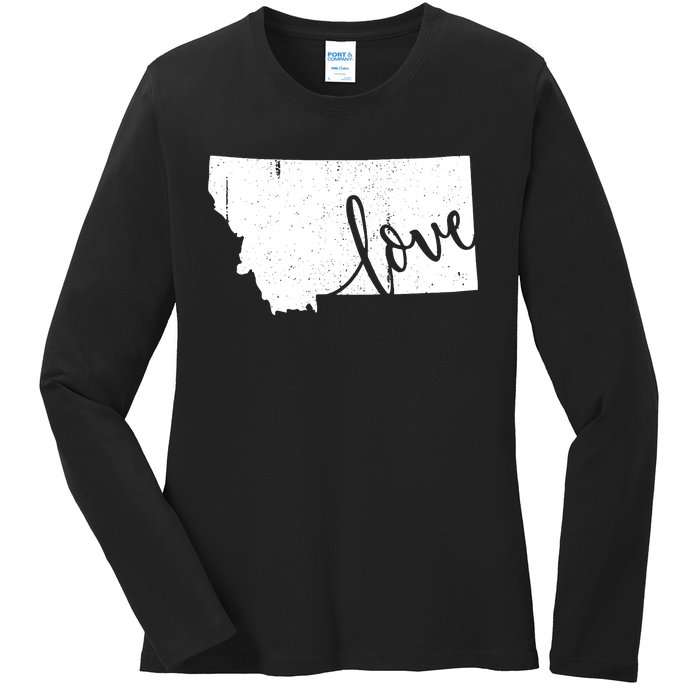 Montana Home Love Vintage State Map Outline Ladies Long Sleeve Shirt