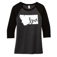 Montana Home Love Vintage State Map Outline Women's Tri-Blend 3/4-Sleeve Raglan Shirt