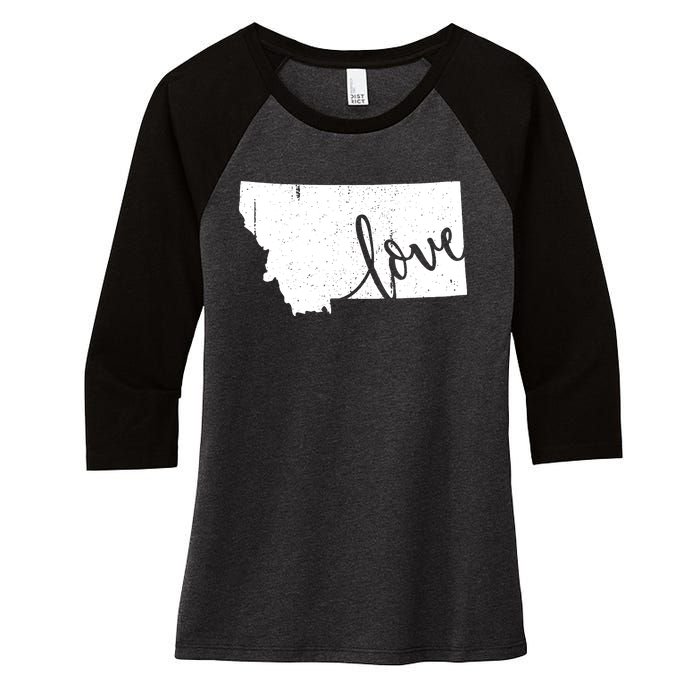 Montana Home Love Vintage State Map Outline Women's Tri-Blend 3/4-Sleeve Raglan Shirt