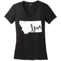 Montana Home Love Vintage State Map Outline Women's V-Neck T-Shirt