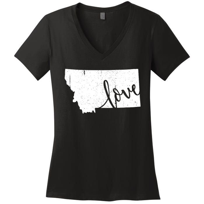 Montana Home Love Vintage State Map Outline Women's V-Neck T-Shirt