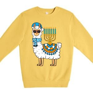 Menorah Hanukkah Llama Cute Alpaca Chanukah Premium Crewneck Sweatshirt