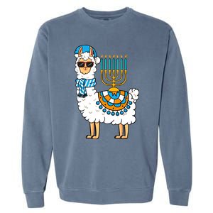 Menorah Hanukkah Llama Cute Alpaca Chanukah Garment-Dyed Sweatshirt