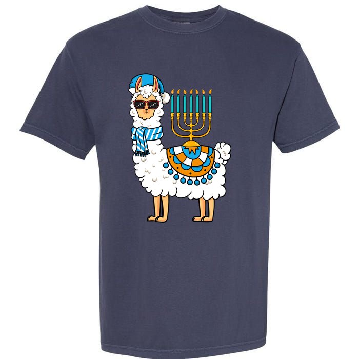 Menorah Hanukkah Llama Cute Alpaca Chanukah Garment-Dyed Heavyweight T-Shirt