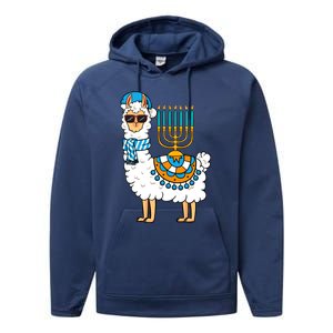 Menorah Hanukkah Llama Cute Alpaca Chanukah Performance Fleece Hoodie