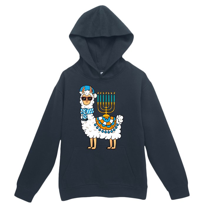 Menorah Hanukkah Llama Cute Alpaca Chanukah Urban Pullover Hoodie