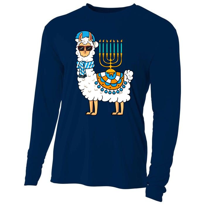 Menorah Hanukkah Llama Cute Alpaca Chanukah Cooling Performance Long Sleeve Crew