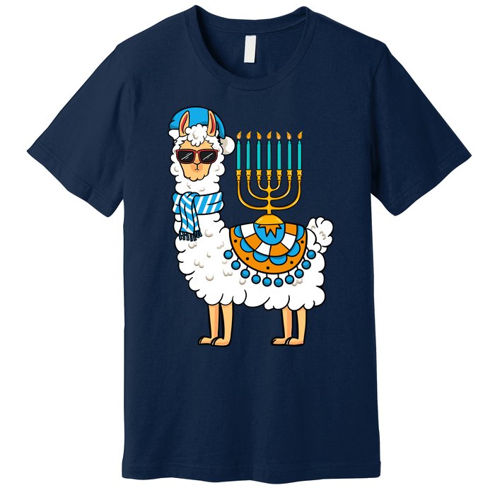 Menorah Hanukkah Llama Cute Alpaca Chanukah Premium T-Shirt