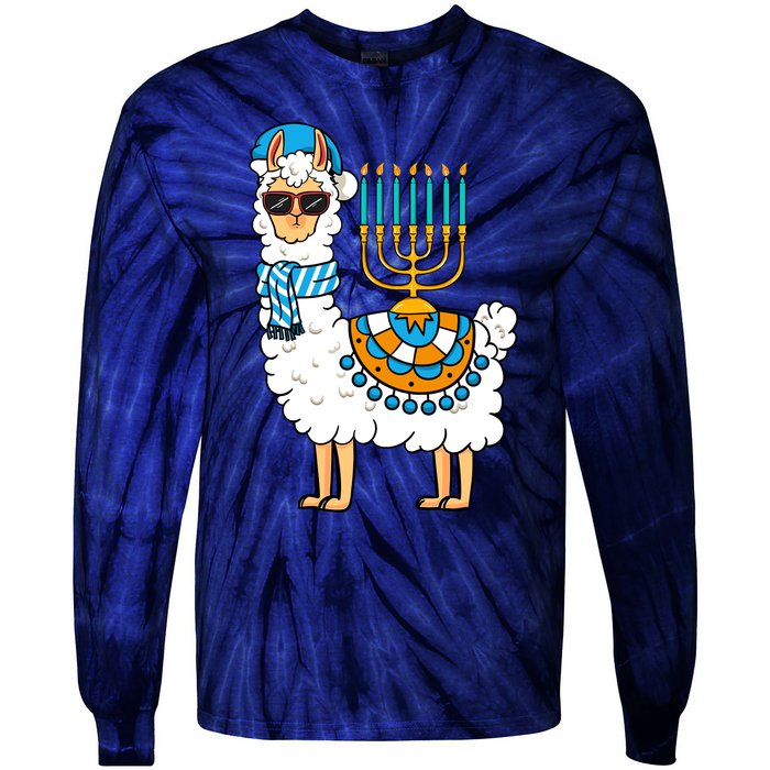 Menorah Hanukkah Llama Cute Alpaca Chanukah Tie-Dye Long Sleeve Shirt