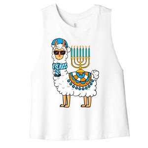 Menorah Hanukkah Llama Cute Alpaca Chanukah Women's Racerback Cropped Tank