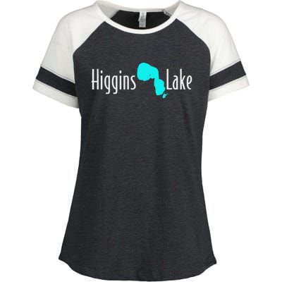 Minimalist Higgins Lake Michigan Nature Enza Ladies Jersey Colorblock Tee