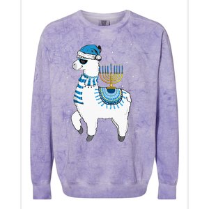 Menorah Hanukkah Llama Cute Alpaca Chanukah Christmas Pajama Colorblast Crewneck Sweatshirt