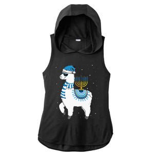 Menorah Hanukkah Llama Cute Alpaca Chanukah Christmas Pajama Ladies PosiCharge Tri-Blend Wicking Draft Hoodie Tank