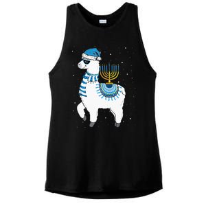 Menorah Hanukkah Llama Cute Alpaca Chanukah Christmas Pajama Ladies PosiCharge Tri-Blend Wicking Tank