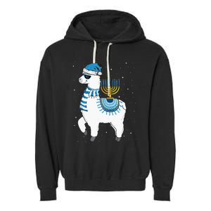 Menorah Hanukkah Llama Cute Alpaca Chanukah Christmas Pajama Garment-Dyed Fleece Hoodie