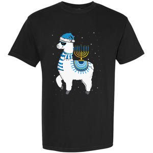 Menorah Hanukkah Llama Cute Alpaca Chanukah Christmas Pajama Garment-Dyed Heavyweight T-Shirt