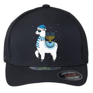 Menorah Hanukkah Llama Cute Alpaca Chanukah Christmas Pajama Flexfit Unipanel Trucker Cap