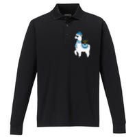 Menorah Hanukkah Llama Cute Alpaca Chanukah Christmas Pajama Performance Long Sleeve Polo