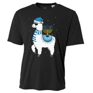 Menorah Hanukkah Llama Cute Alpaca Chanukah Christmas Pajama Cooling Performance Crew T-Shirt