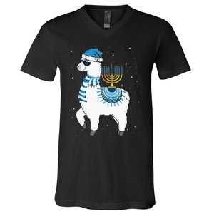 Menorah Hanukkah Llama Cute Alpaca Chanukah Christmas Pajama V-Neck T-Shirt