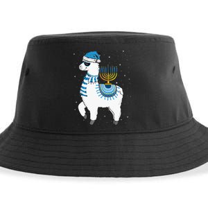 Menorah Hanukkah Llama Cute Alpaca Chanukah Christmas Pajama Sustainable Bucket Hat