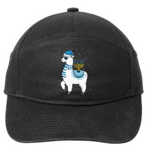 Menorah Hanukkah Llama Cute Alpaca Chanukah Christmas Pajama 7-Panel Snapback Hat