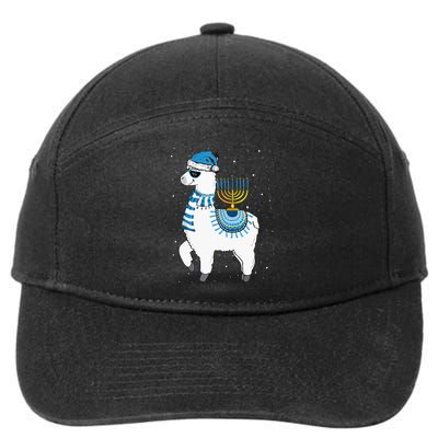 Menorah Hanukkah Llama Cute Alpaca Chanukah Christmas Pajama 7-Panel Snapback Hat