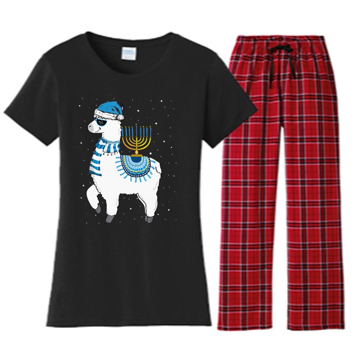 Menorah Hanukkah Llama Cute Alpaca Chanukah Christmas Pajama Women's Flannel Pajama Set