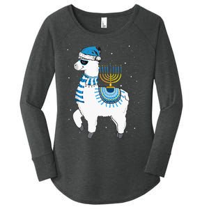 Menorah Hanukkah Llama Cute Alpaca Chanukah Christmas Pajama Women's Perfect Tri Tunic Long Sleeve Shirt