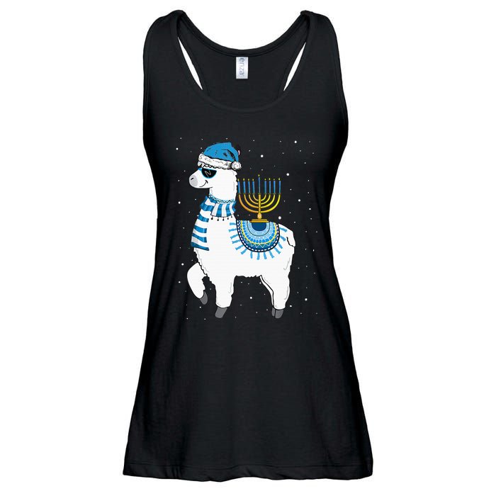 Menorah Hanukkah Llama Cute Alpaca Chanukah Christmas Pajama Ladies Essential Flowy Tank